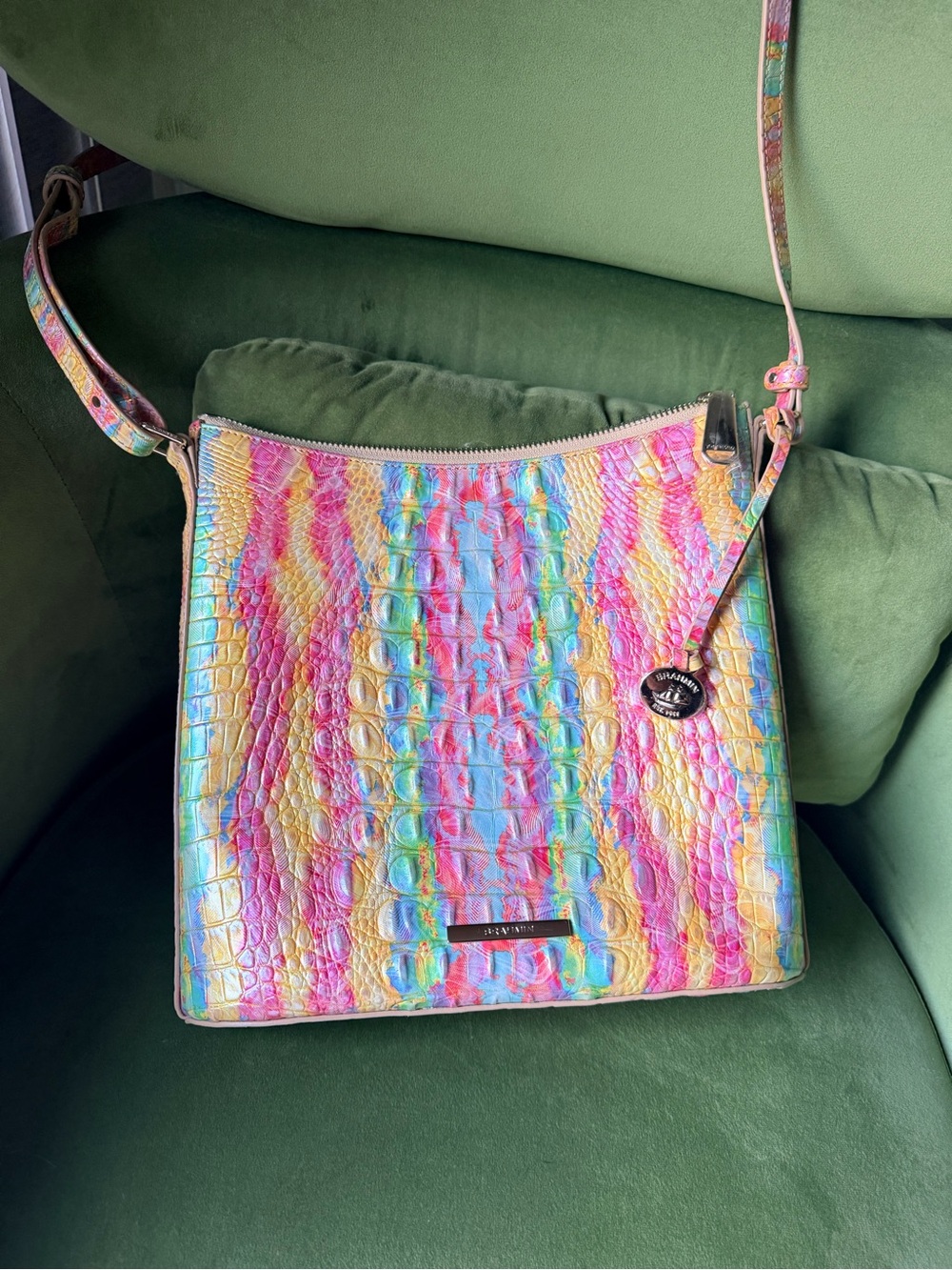 Brahmin Multicolor Croc Embossed Shoulder Crossbody Bag Leather Colorful - Picture 5 of 17